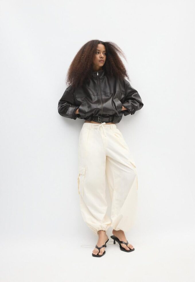 Veste ballon effet cuir avec ceinture