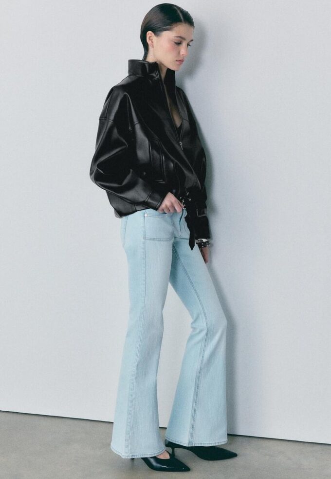 Veste ballon effet cuir avec ceinture