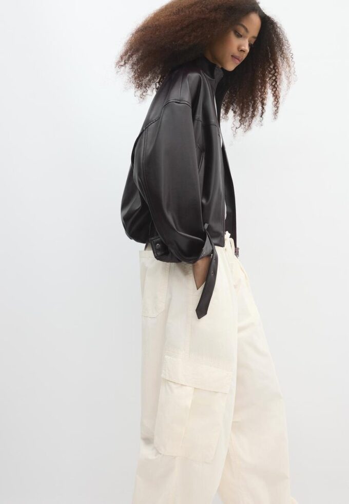 Veste ballon effet cuir avec ceinture