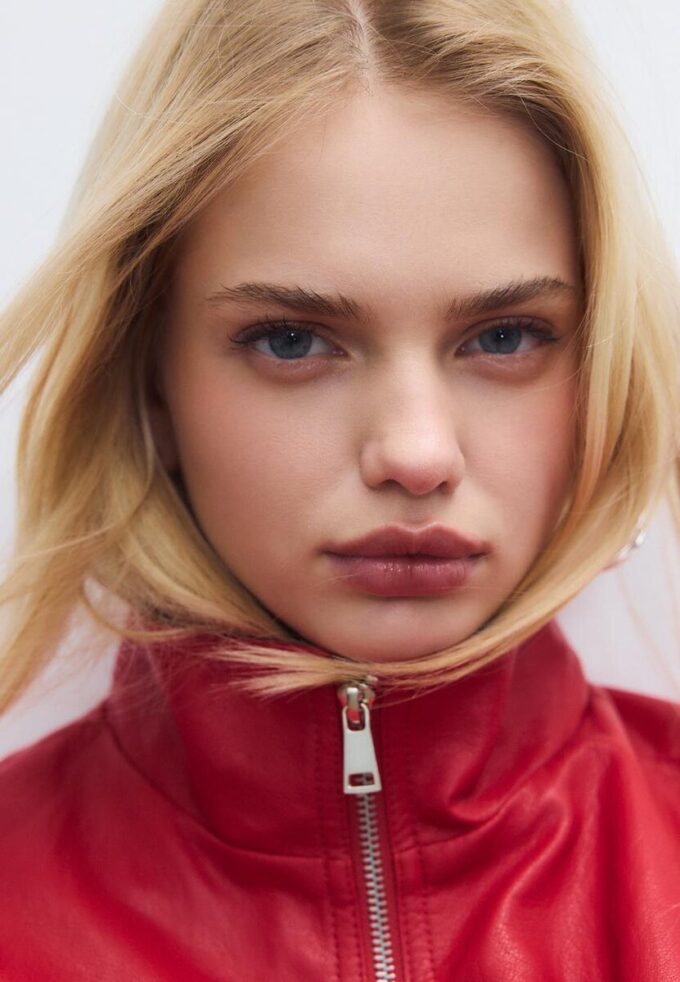 Veste ballon effet cuir avec ceinture