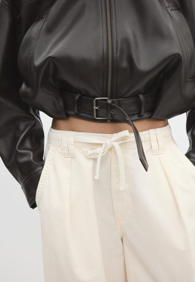 Veste ballon effet cuir avec ceinture