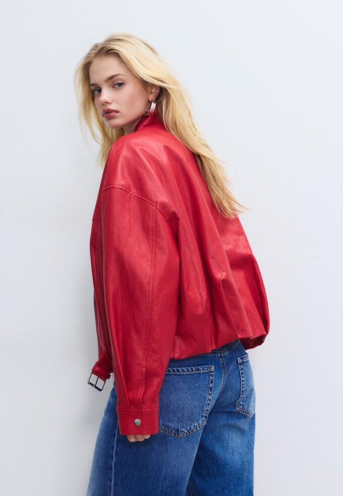 Veste ballon effet cuir avec ceinture