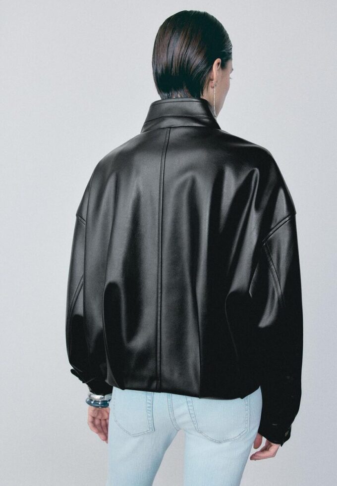 Veste ballon effet cuir avec ceinture