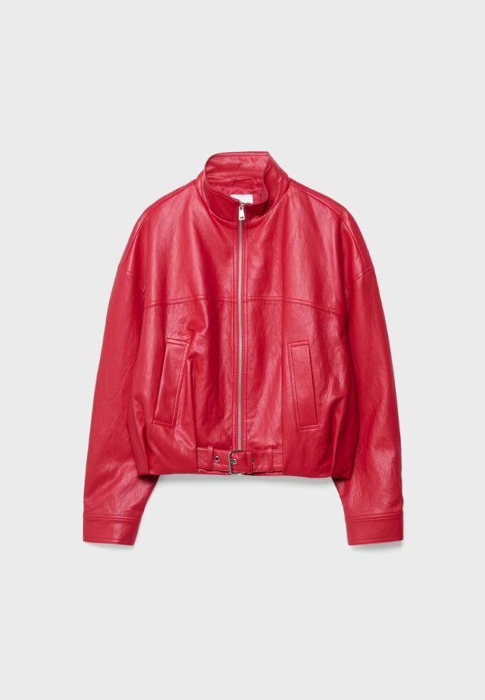 Veste ballon effet cuir avec ceinture