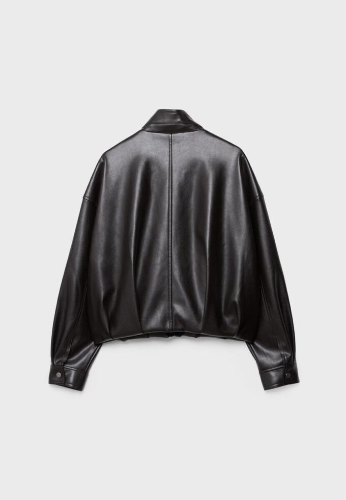 Veste ballon effet cuir avec ceinture