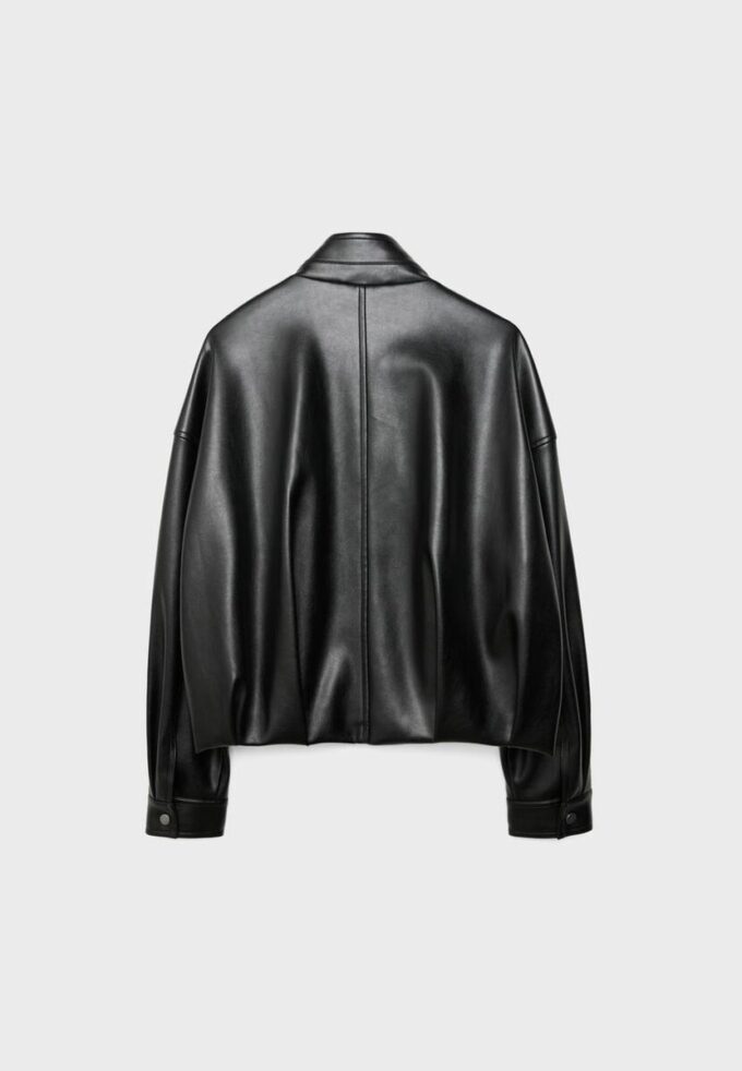 Veste ballon effet cuir avec ceinture