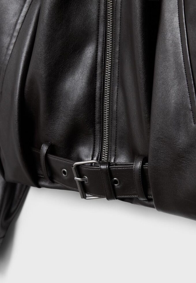 Veste ballon effet cuir avec ceinture