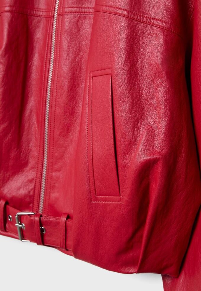 Veste ballon effet cuir avec ceinture