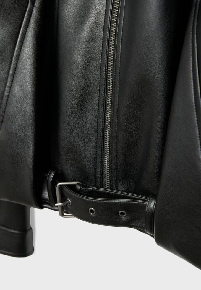 Veste ballon effet cuir avec ceinture