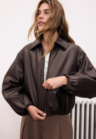 Veste bomber matelassée effet cuir