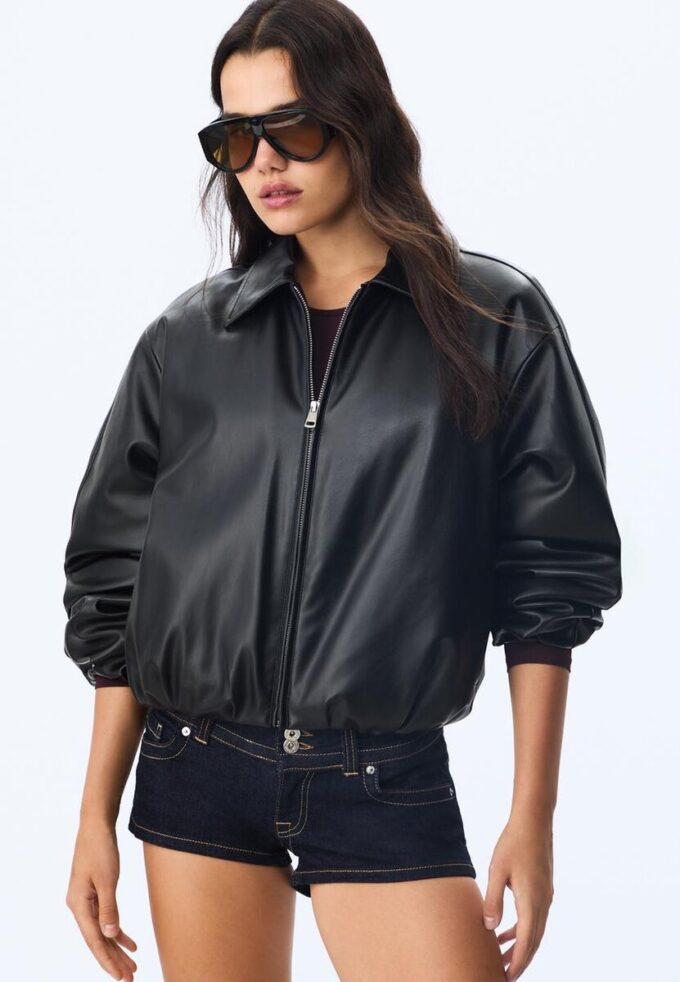 Veste bomber matelassée effet cuir