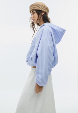 Veste à capuche basique en nylon rayé