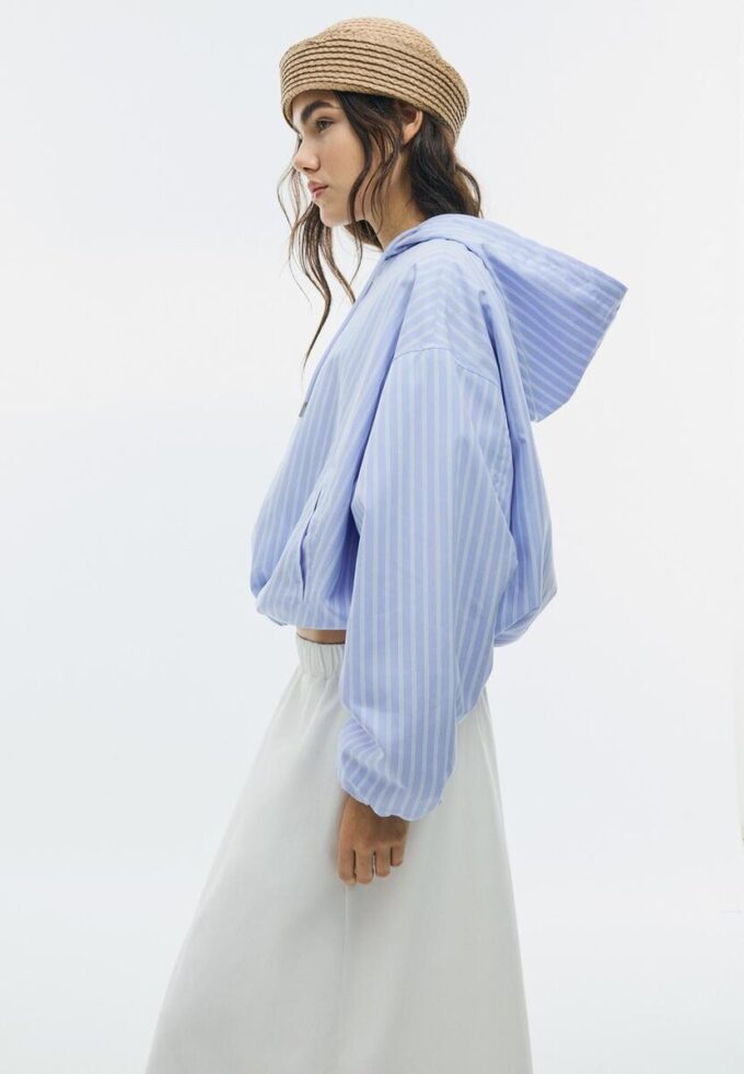 Veste à capuche basique en nylon rayé