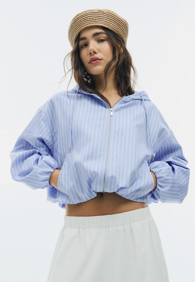 Veste à capuche basique en nylon rayé