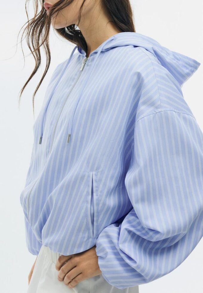 Veste à capuche basique en nylon rayé