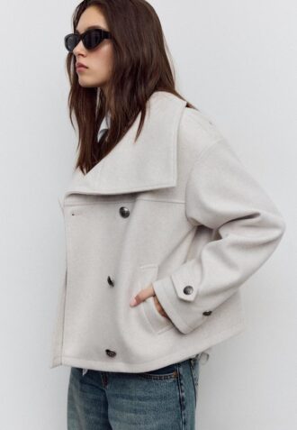 Veste croisée à col montant en tissu de toucher doux