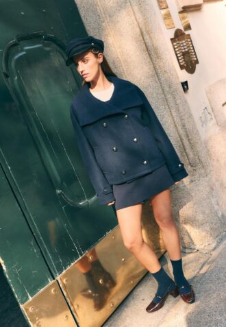 Veste croisée à col montant en tissu de toucher doux Veste croisée à col montant en tissu de toucher doux