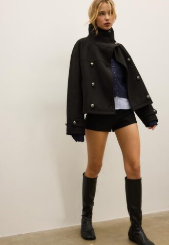 Veste croisée à col montant en tissu de toucher doux