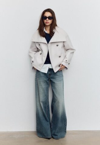 Veste croisée à col montant en tissu de toucher doux