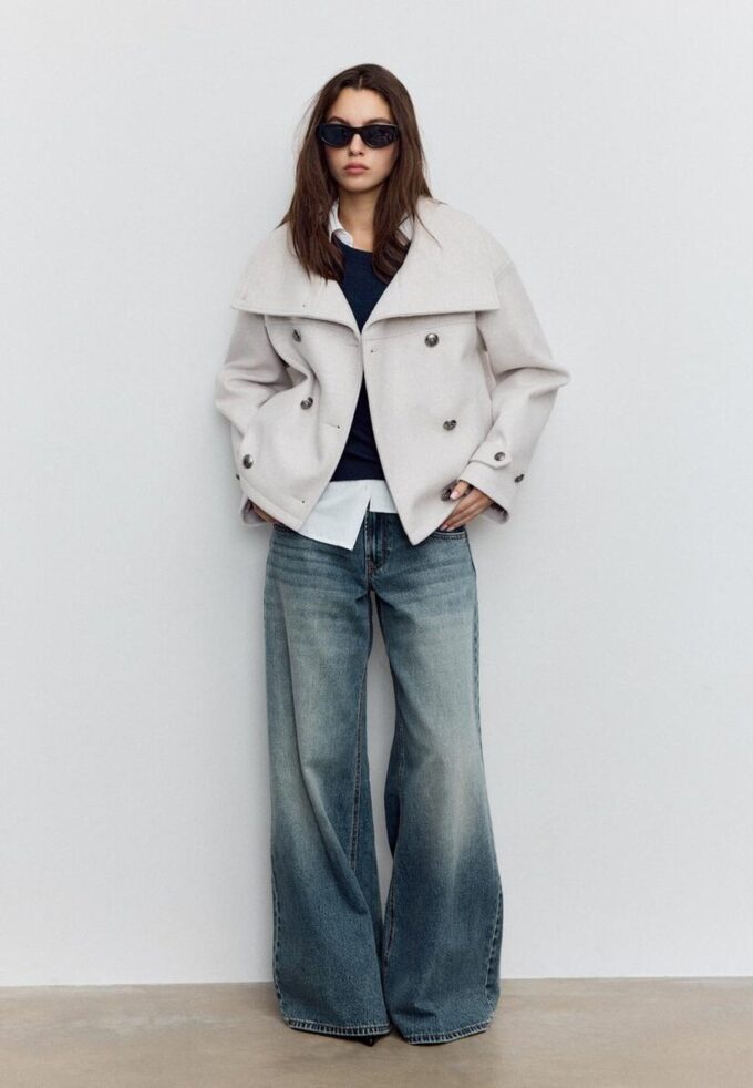 Veste croisée à col montant en tissu de toucher doux