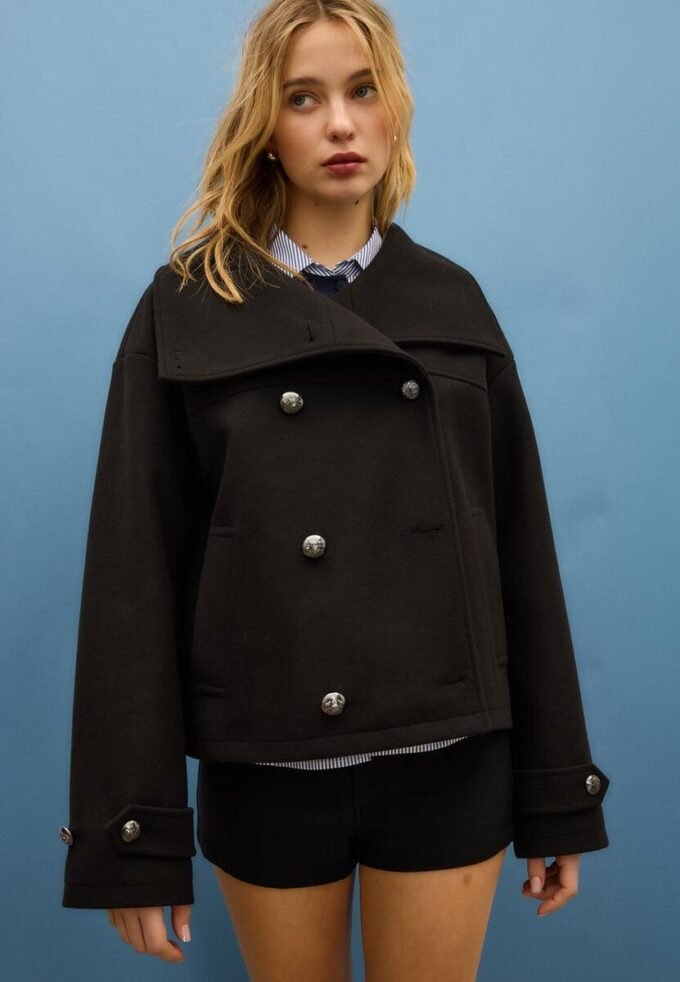 Veste croisée à col montant en tissu de toucher doux