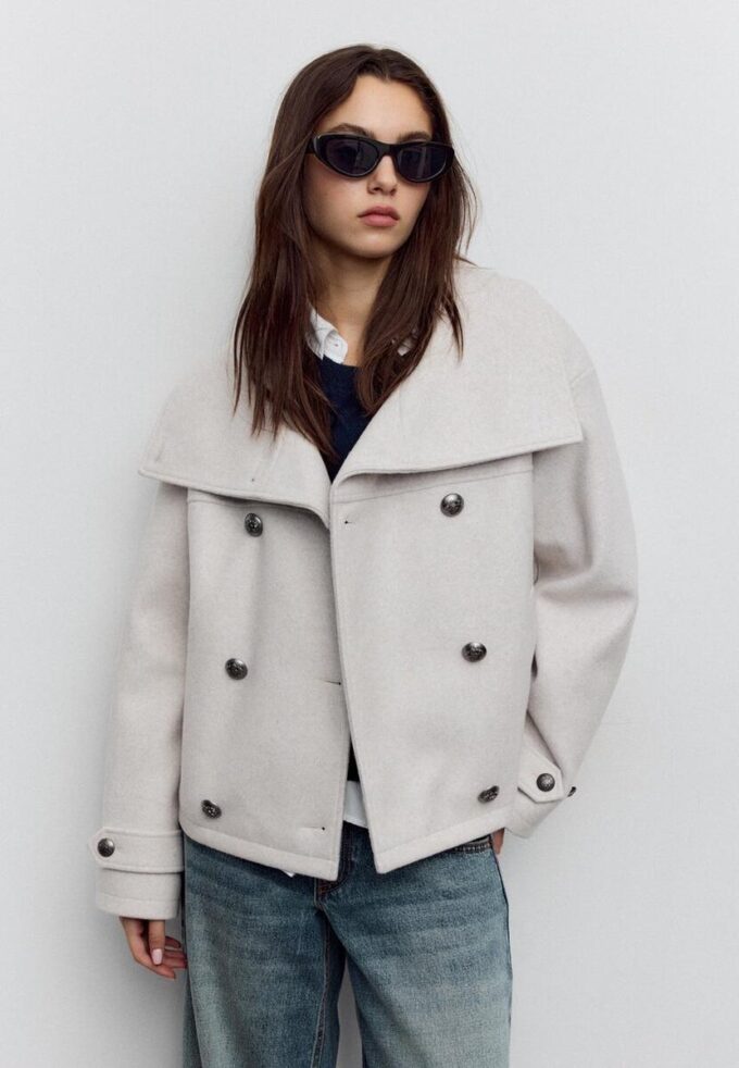 Veste croisée à col montant en tissu de toucher doux