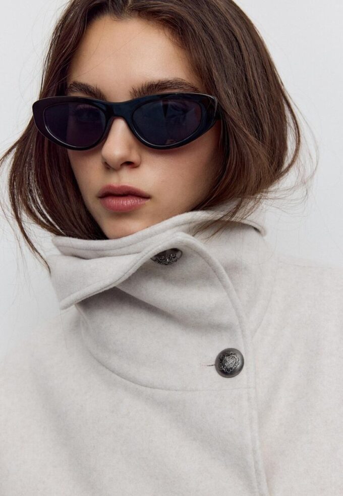 Veste croisée à col montant en tissu de toucher doux