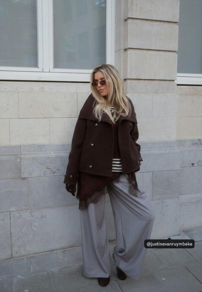 Veste croisée à col montant en tissu de toucher doux Veste croisée à col montant en tissu de toucher doux