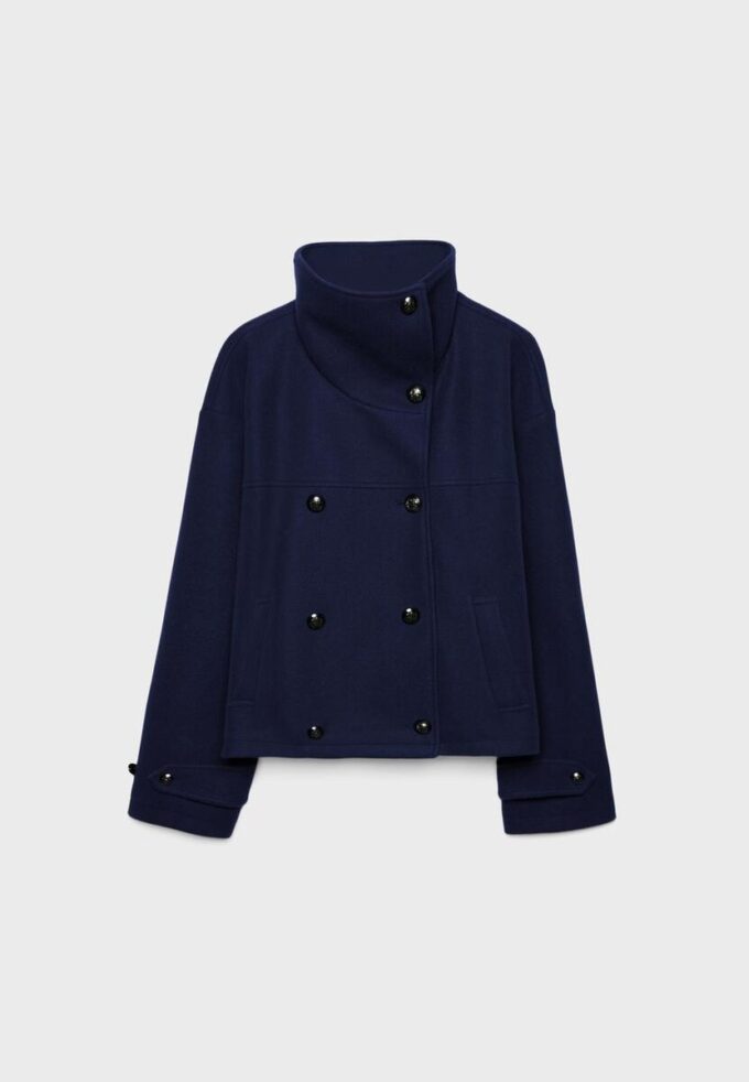 Veste croisée à col montant en tissu de toucher doux Veste croisée à col montant en tissu de toucher doux