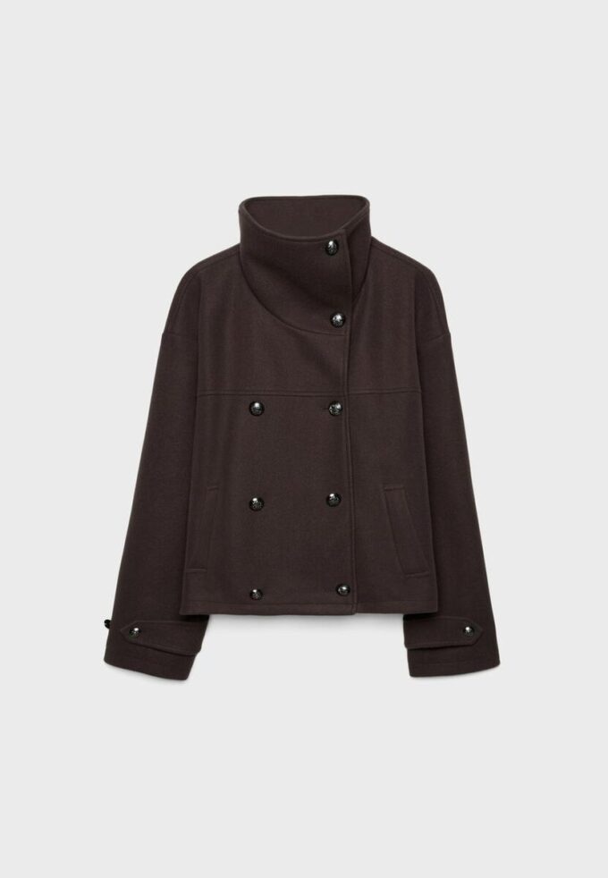 Veste croisée à col montant en tissu de toucher doux Veste croisée à col montant en tissu de toucher doux