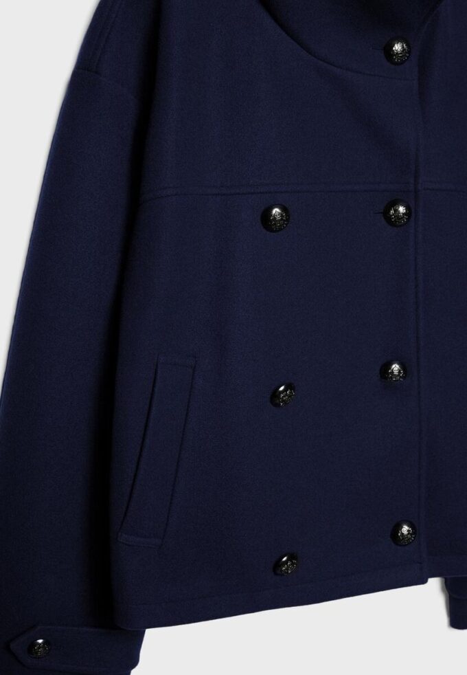 Veste croisée à col montant en tissu de toucher doux Veste croisée à col montant en tissu de toucher doux