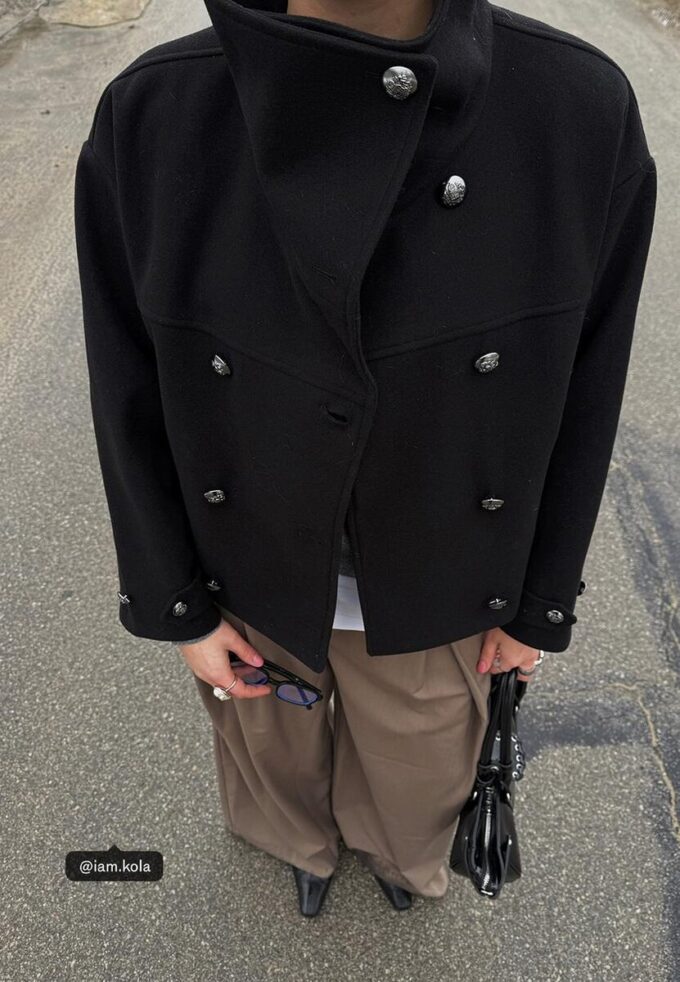 Veste croisée à col montant en tissu de toucher doux