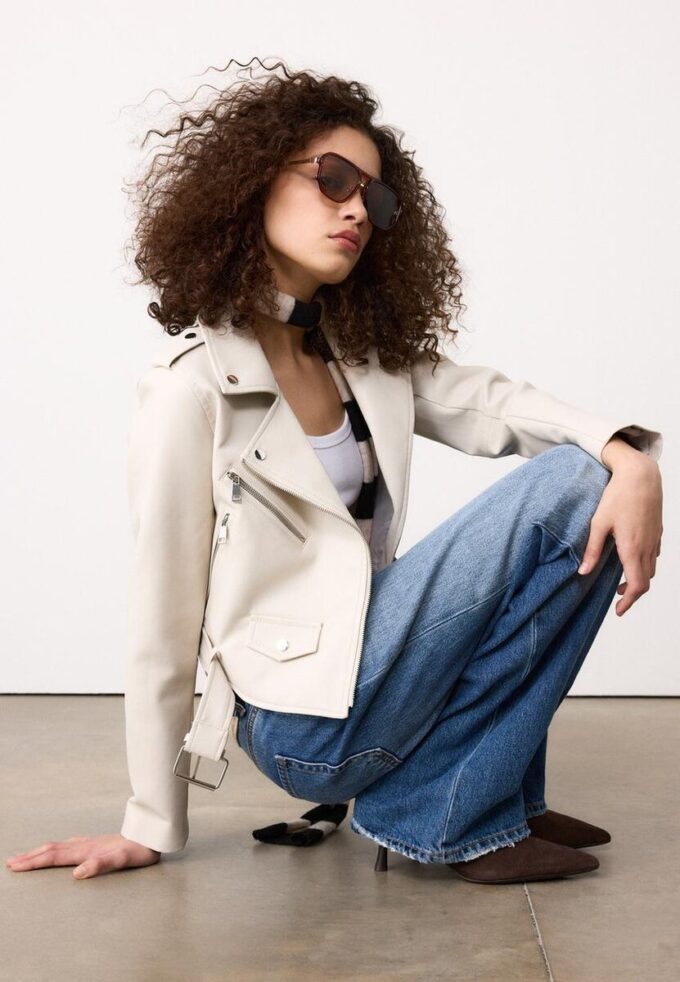 Veste de motard en simili cuir avec ceinture