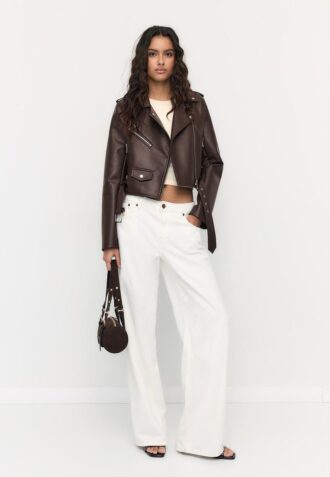 Veste de motard en simili cuir avec ceinture