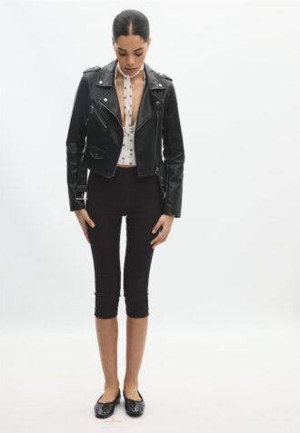 Veste de motard en simili cuir avec ceinture