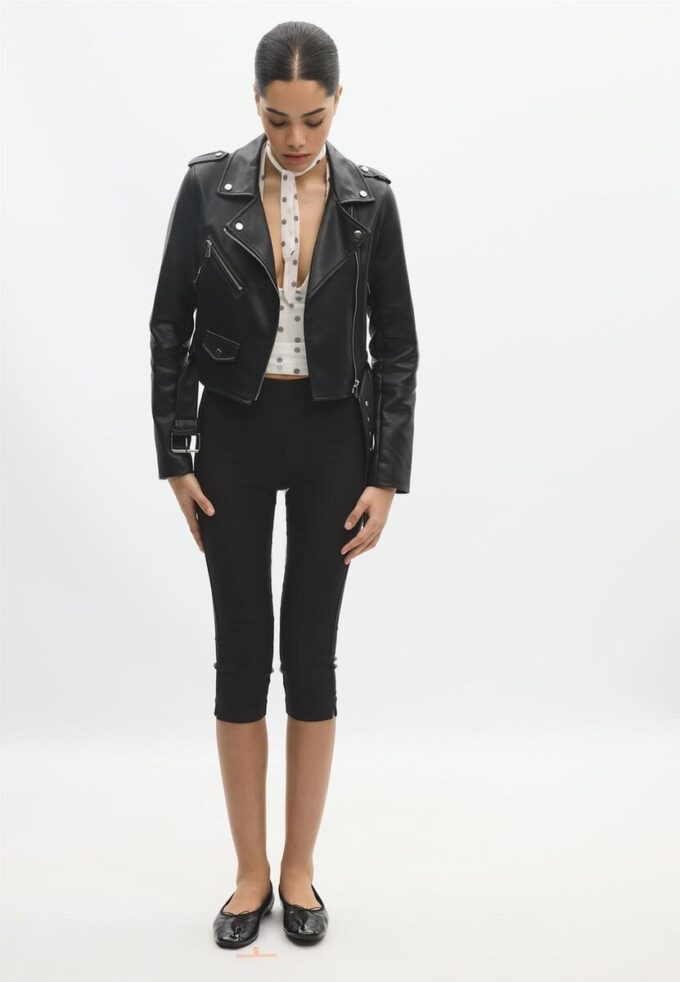 Veste de motard en simili cuir avec ceinture