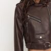 Veste de motard en simili cuir avec ceinture