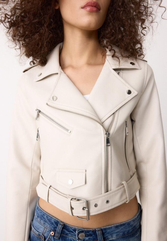 Veste de motard en simili cuir avec ceinture