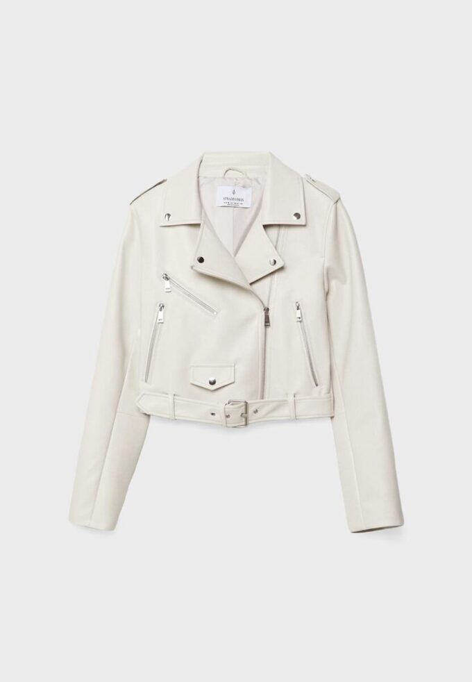 Veste de motard en simili cuir avec ceinture