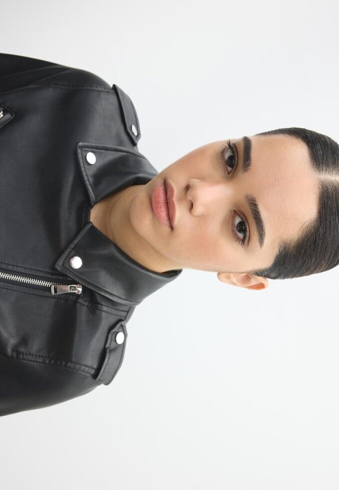 Veste de motard en simili cuir avec ceinture