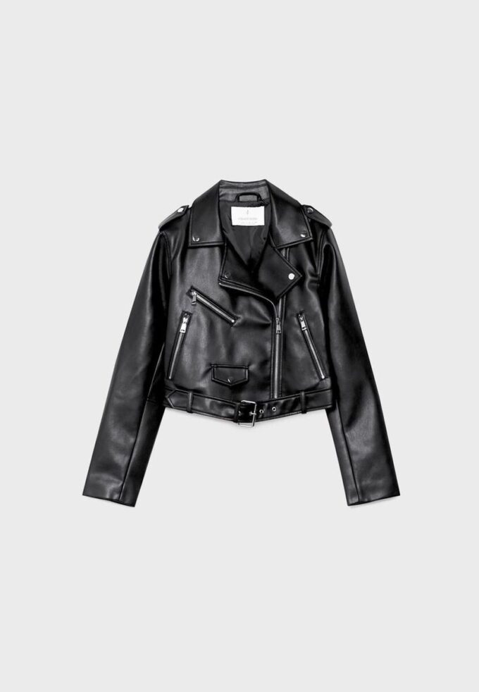 Veste de motard en simili cuir avec ceinture