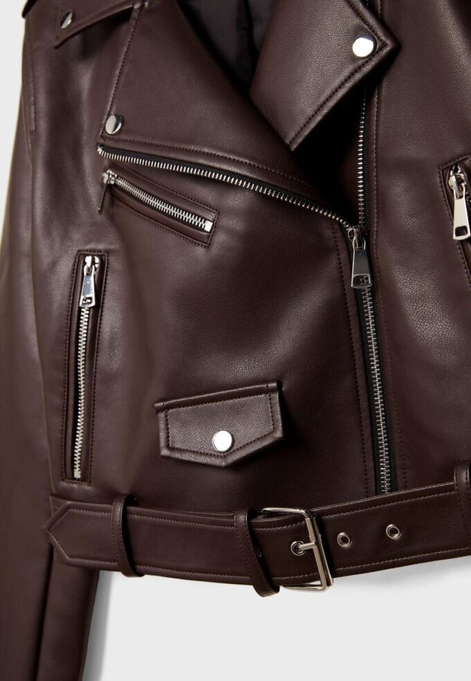 Veste de motard en simili cuir avec ceinture