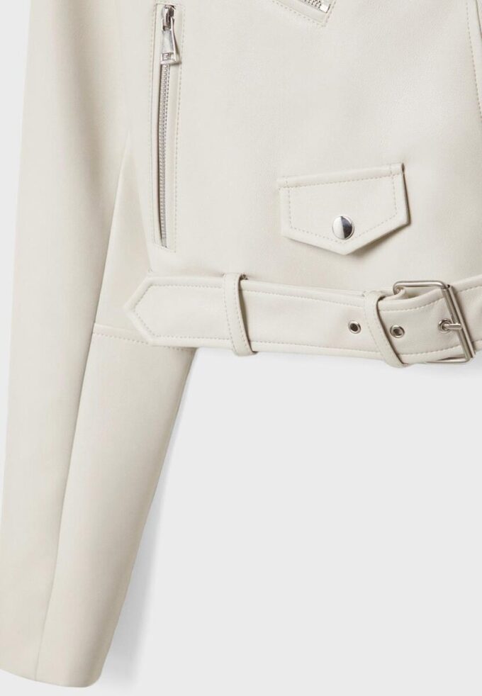 Veste de motard en simili cuir avec ceinture