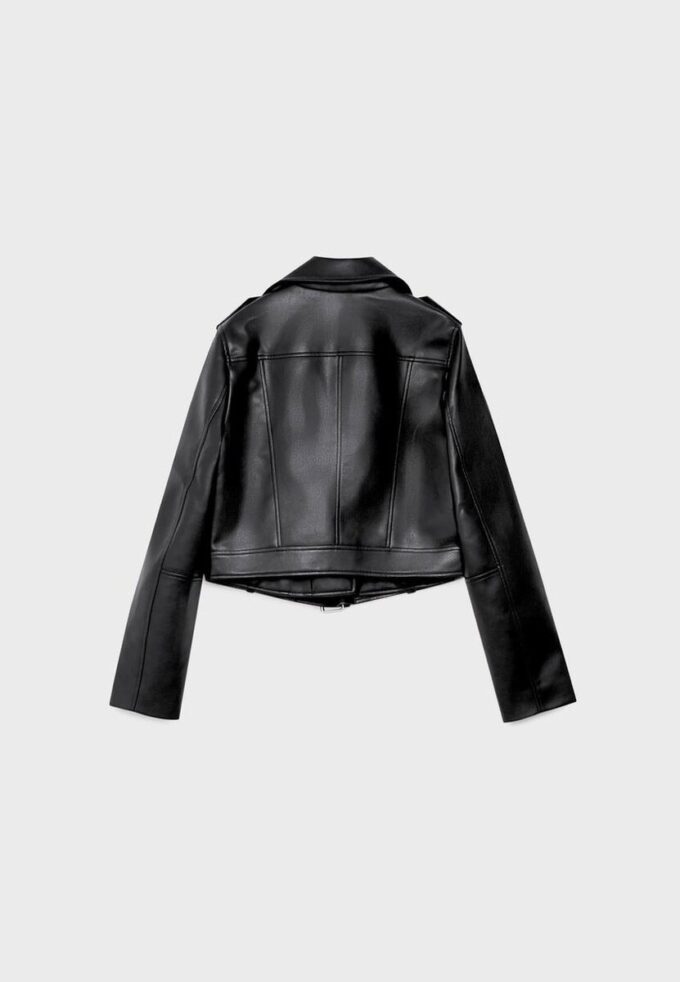 Veste de motard en simili cuir avec ceinture