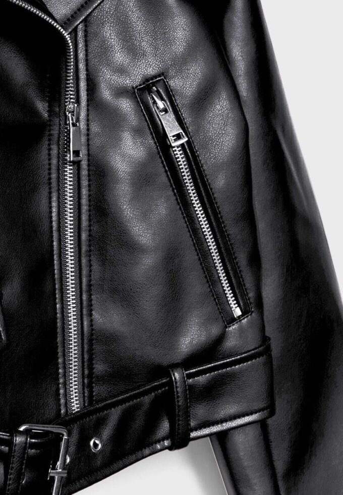 Veste de motard en simili cuir avec ceinture