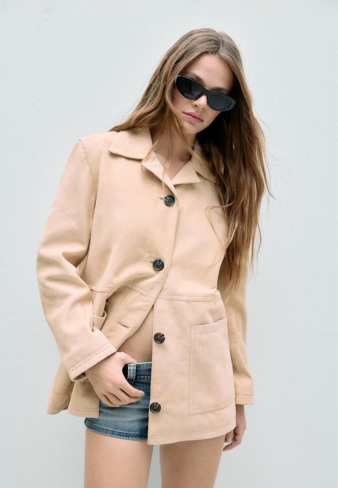 Veste en cuir avec poches Veste en cuir avec poches