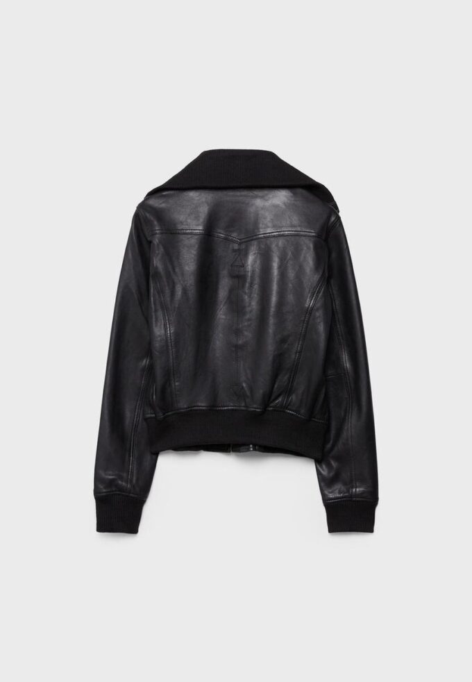 Veste en cuir combinée à côtes