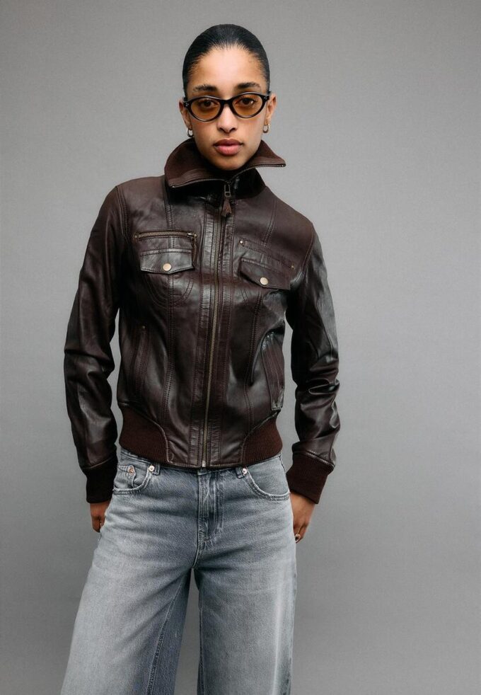 Veste en cuir côtelée Veste en cuir côtelée