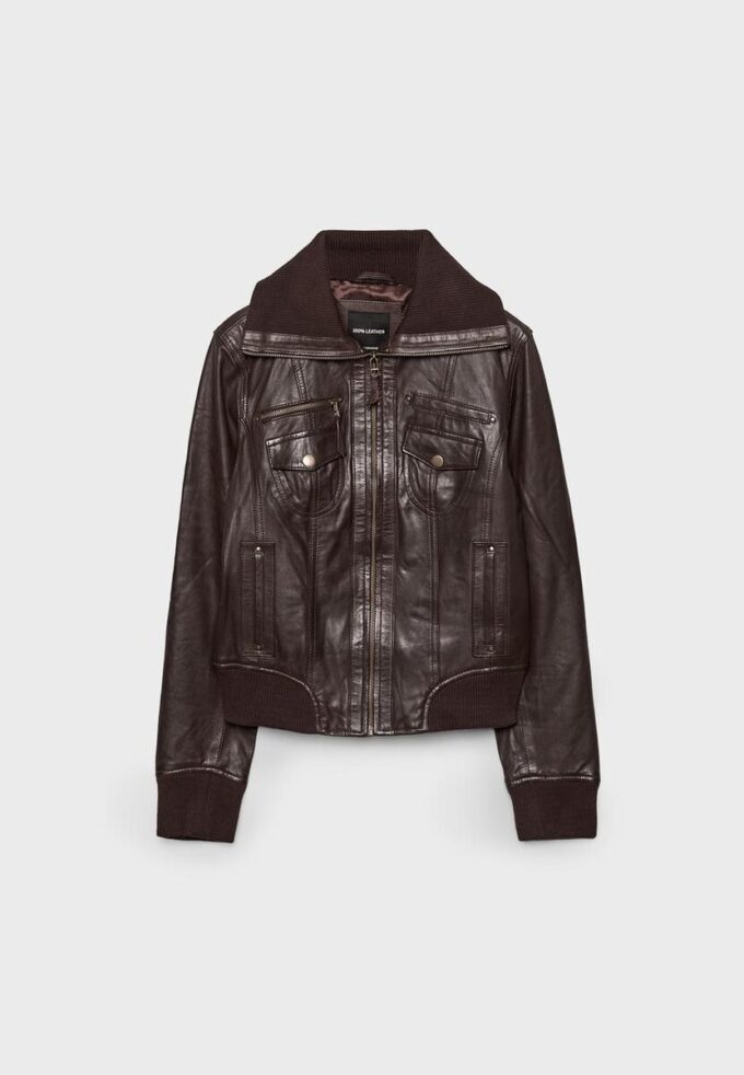 Veste en cuir côtelée Veste en cuir côtelée