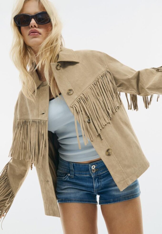 Veste en cuir à franges Veste en cuir à franges